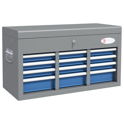 Metal Toolbox with 6 Drawers and 1 Upper Tray, Lockable with 2 Provided Keys, 2 Handles, Blue