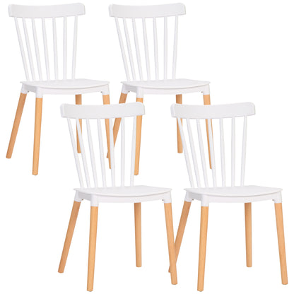 Set of 4 Nordic Style Dining Chairs Kitchen Chairs with High Backrest Polypropylene Seat and Beech Wood Legs Load 120 kg 48x52.5x83 cm White