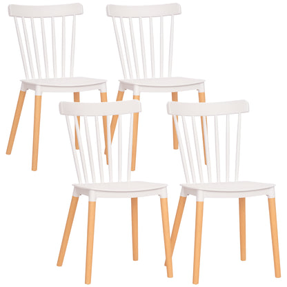 Set of 4 Nordic Style Dining Chairs Kitchen Chairs with High Backrest Polypropylene Seat and Beech Wood Legs Load 120 kg 48x52.5x83 cm White