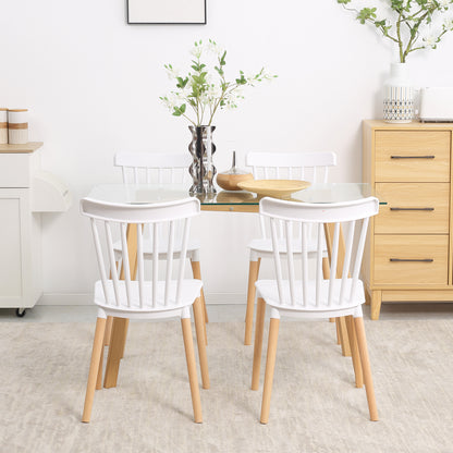 Set of 4 Nordic Style Dining Chairs Kitchen Chairs with High Backrest Polypropylene Seat and Beech Wood Legs Load 120 kg 48x52.5x83 cm White