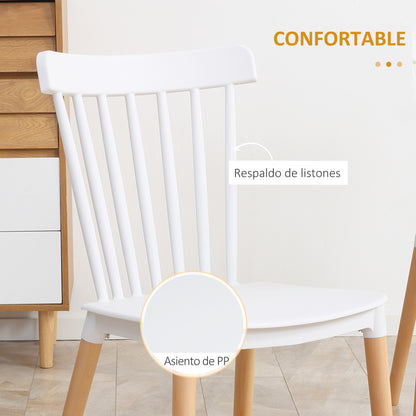 Set of 4 Nordic Style Dining Chairs Kitchen Chairs with High Backrest Polypropylene Seat and Beech Wood Legs Load 120 kg 48x52.5x83 cm White