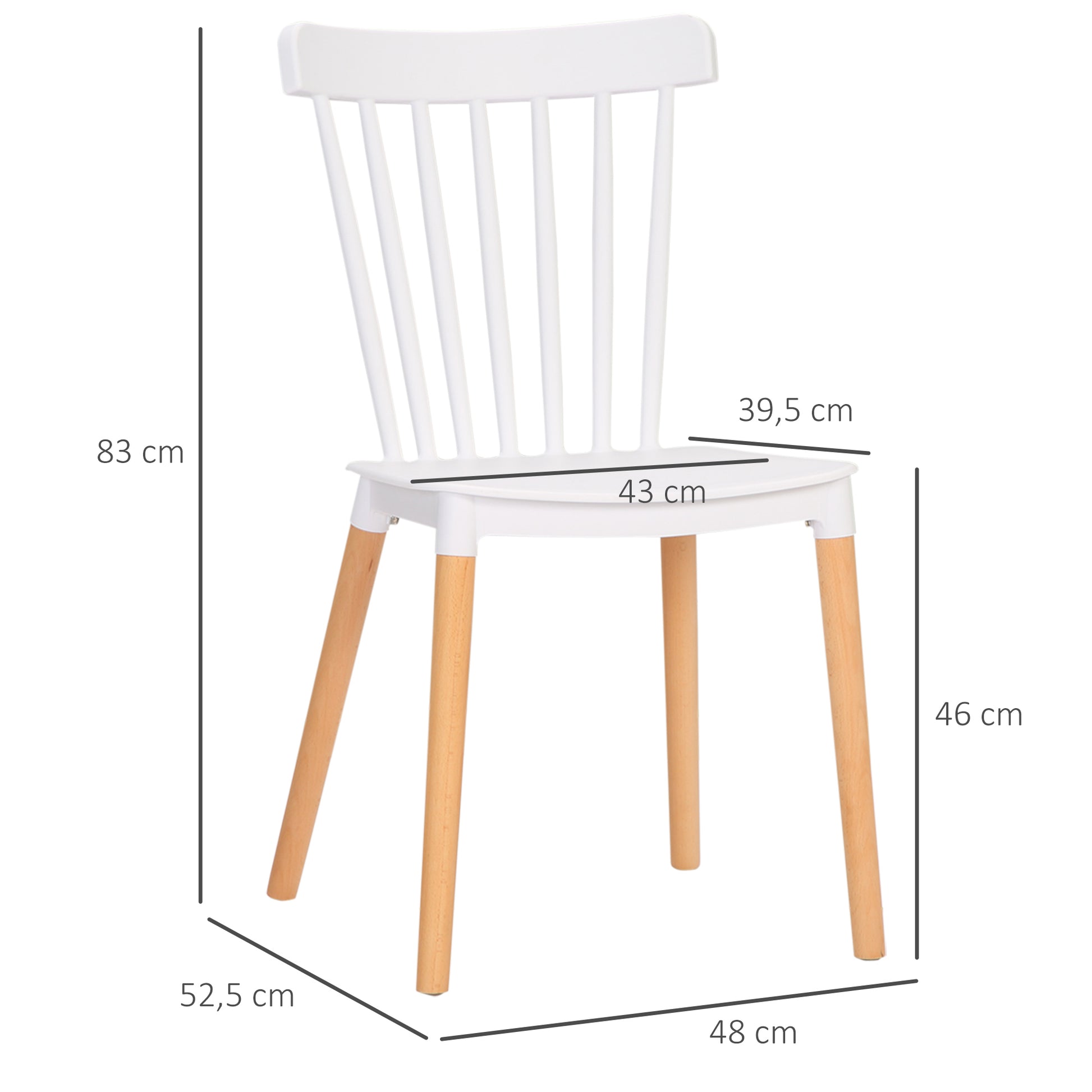 Set of 4 Nordic Style Dining Chairs Kitchen Chairs with High Backrest Polypropylene Seat and Beech Wood Legs Load 120 kg 48x52.5x83 cm White