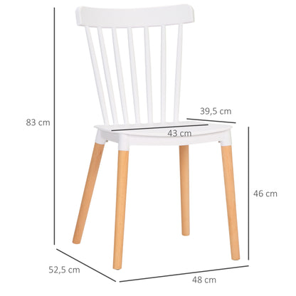 Set of 4 Nordic Style Dining Chairs Kitchen Chairs with High Backrest Polypropylene Seat and Beech Wood Legs Load 120 kg 48x52.5x83 cm White