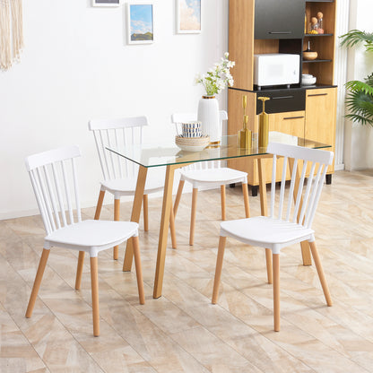 Set of 4 Nordic Style Dining Chairs Kitchen Chairs with High Backrest Polypropylene Seat and Beech Wood Legs Load 120 kg 48x52.5x83 cm White