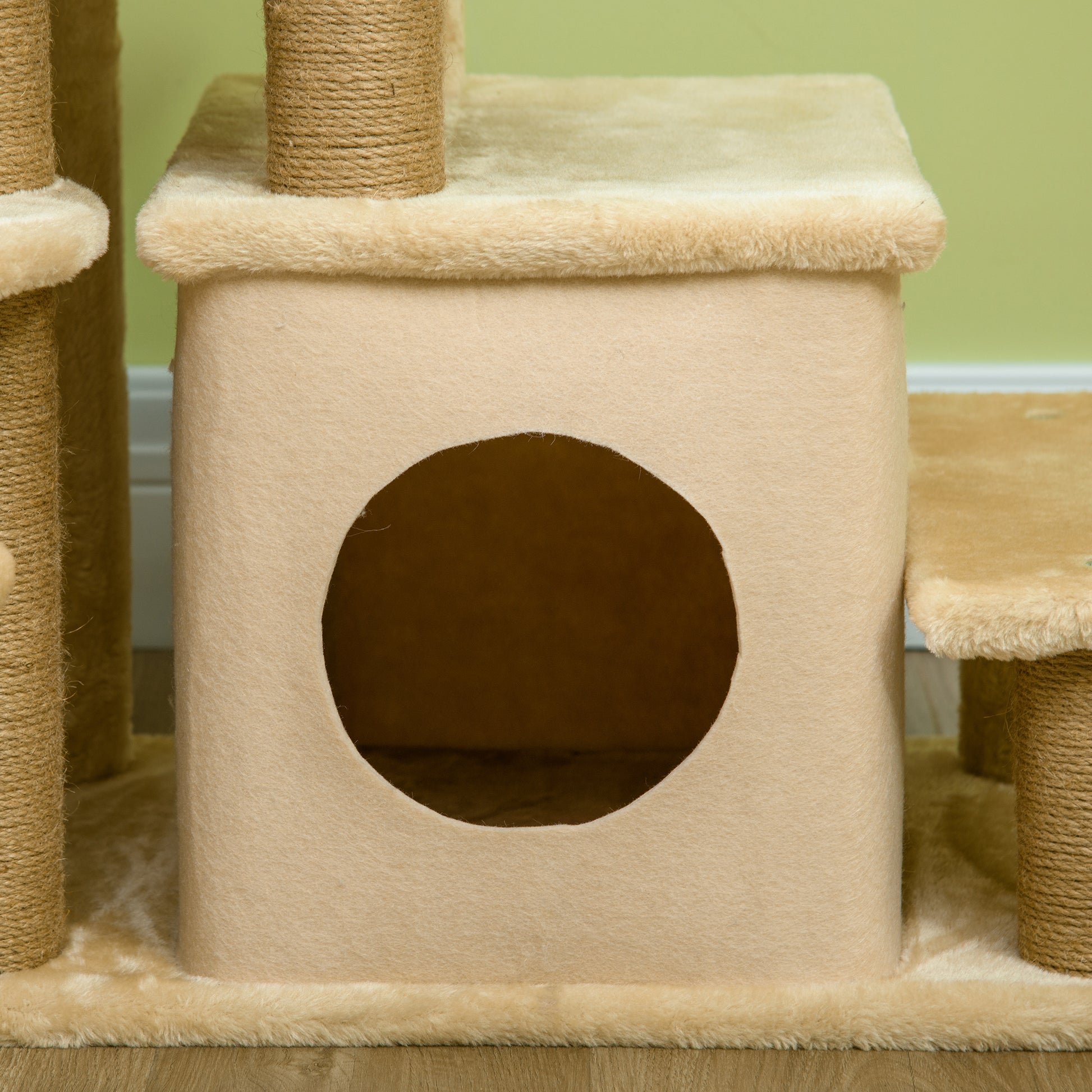 Dog Stairs 3/4 Steps 66 cm High Pet Stairs with Sleeping Den, Ramp, Play Ball, Cat Stairs for medium-sized Cat Dog Ramp Accessory for Bed, Sofa, Couch, Beige
