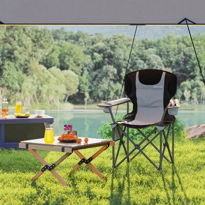 Folding Camping Chair, Padded Fishing Chair, Adjustable Armrests, Cup Holders, Side Pockets, and Cooling Bag, Foldable Chair for Hiking, Fishing, and Picnic, Gray