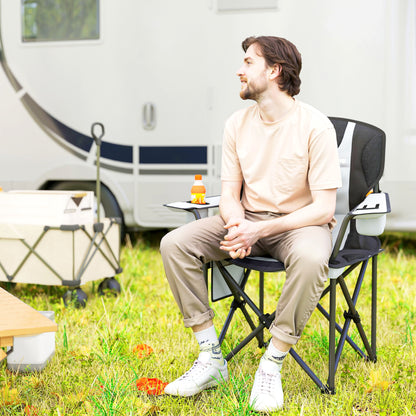 Folding Camping Chair, Padded Fishing Chair, Adjustable Armrests, Cup Holders, Side Pockets, and Cooling Bag, Foldable Chair for Hiking, Fishing, and Picnic, Gray