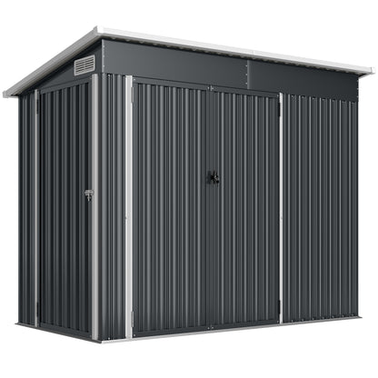 28.8 ft² Metal Garden Shed – Lockable, 3 Doors, Ventilated, Single-Slope Roof, Gloves Included (92 x 52 x 73 in)