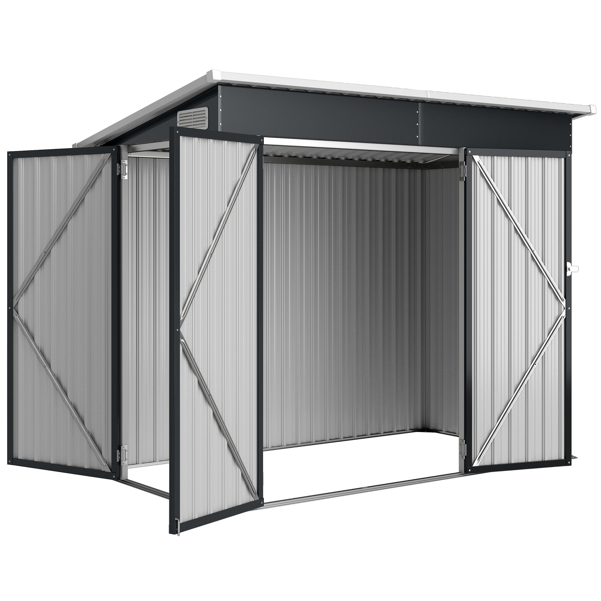 28.8 ft² Metal Garden Shed – Lockable, 3 Doors, Ventilated, Single-Slope Roof, Gloves Included (92 x 52 x 73 in)