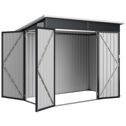 28.8 ft² Metal Garden Shed – Lockable, 3 Doors, Ventilated, Single-Slope Roof, Gloves Included (92 x 52 x 73 in)