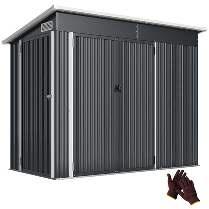28.8 ft² Metal Garden Shed – Lockable, 3 Doors, Ventilated, Single-Slope Roof, Gloves Included (92 x 52 x 73 in)