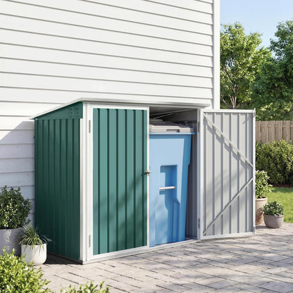 Lockable Steel Bin Storage Box for 2 Bins – Double Doors & Gas-Lift Lid, Ventilated, Green (179.5 x 108 x 129.5/113 cm)
