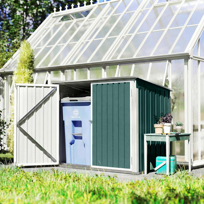 Lockable Steel Bin Storage Box for 2 Bins – Double Doors & Gas-Lift Lid, Ventilated, Green (179.5 x 108 x 129.5/113 cm)
