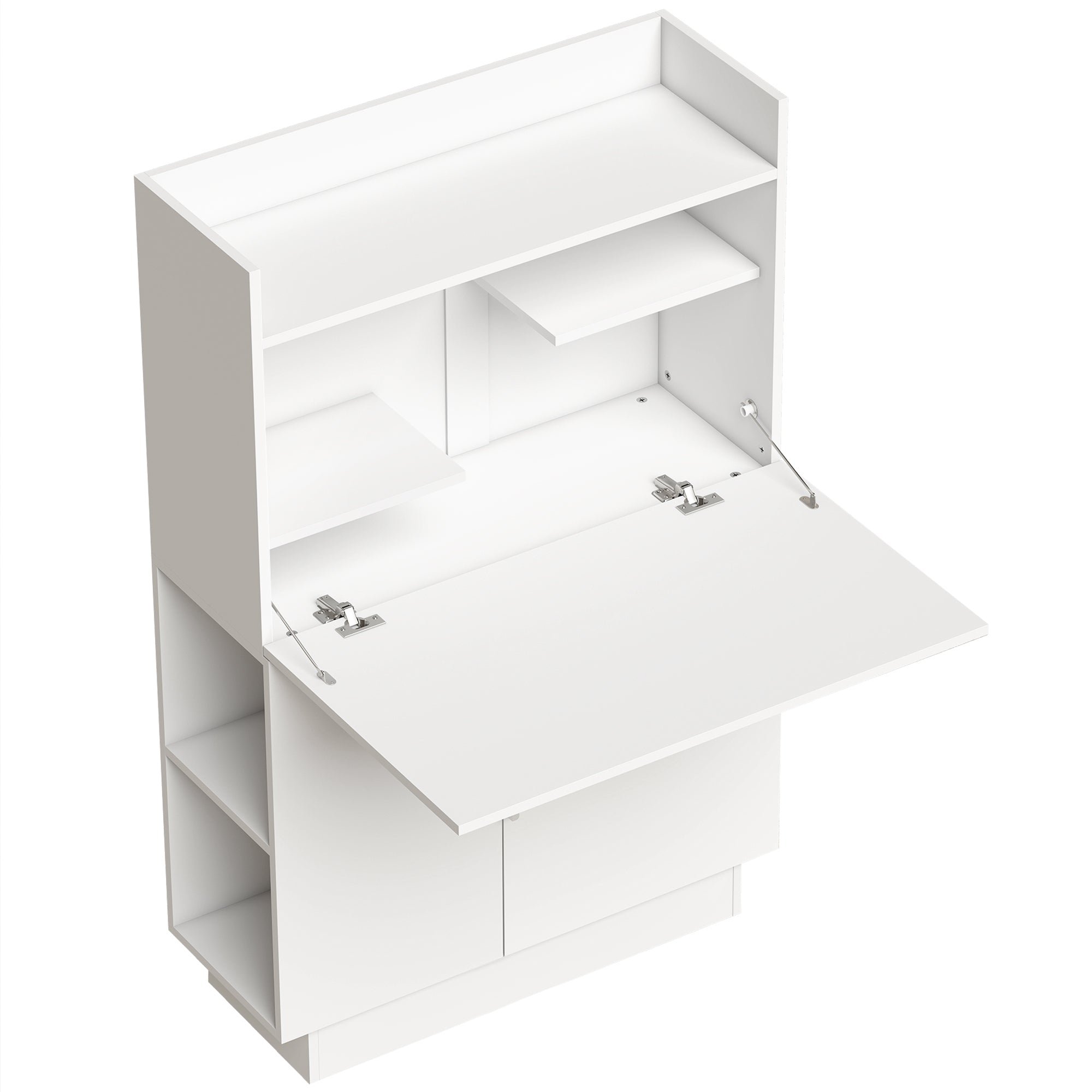 Folding Desk with Shelves & Cabinet, 31.5 x 11.8 x 50.4 in, Modern Home Office Table, White