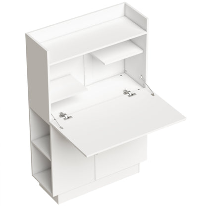 Folding Desk with Shelves & Cabinet, 31.5 x 11.8 x 50.4 in, Modern Home Office Table, White