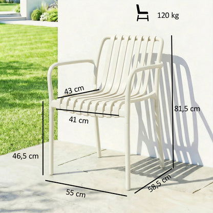 4-Pack Stackable Patio Chairs with Slatted Design & Armrests — Cream White, Ergonomic, 265 lb Capacity