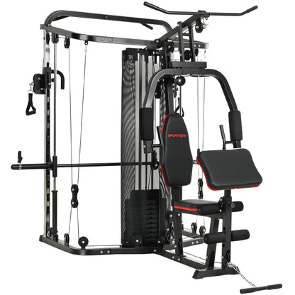 SPORTNOW Multi-Station Home Gym with 143 lb Weight Stack, Smith Machine, Lat Pulldown, Adjustable Preacher Bench & Leg Trainer — Supports up to 265 lb