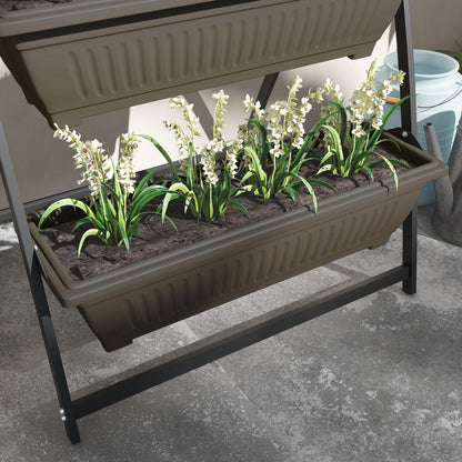 Plant Stand, Flower Stand with 4 Tiers, Plant Shelf with Holes, Plant Staircase Flower Shelf for Garden, Steel, Brown, 76 x 79 x 162 cm