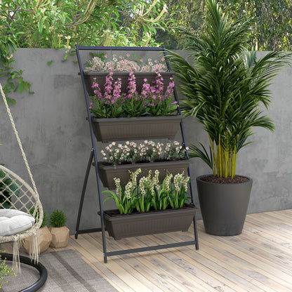 Plant Stand, Flower Stand with 4 Tiers, Plant Shelf with Holes, Plant Staircase Flower Shelf for Garden, Steel, Brown, 76 x 79 x 162 cm