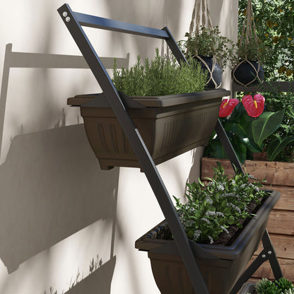 Plant Stand, Flower Stand with 4 Tiers, Plant Shelf with Holes, Plant Staircase Flower Shelf for Garden, Steel, Brown, 76 x 79 x 162 cm