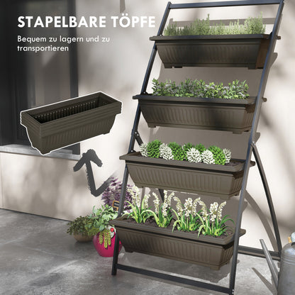 Plant Stand, Flower Stand with 4 Tiers, Plant Shelf with Holes, Plant Staircase Flower Shelf for Garden, Steel, Brown, 76 x 79 x 162 cm