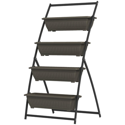 Plant Stand, Flower Stand with 4 Tiers, Plant Shelf with Holes, Plant Staircase Flower Shelf for Garden, Steel, Brown, 76 x 79 x 162 cm