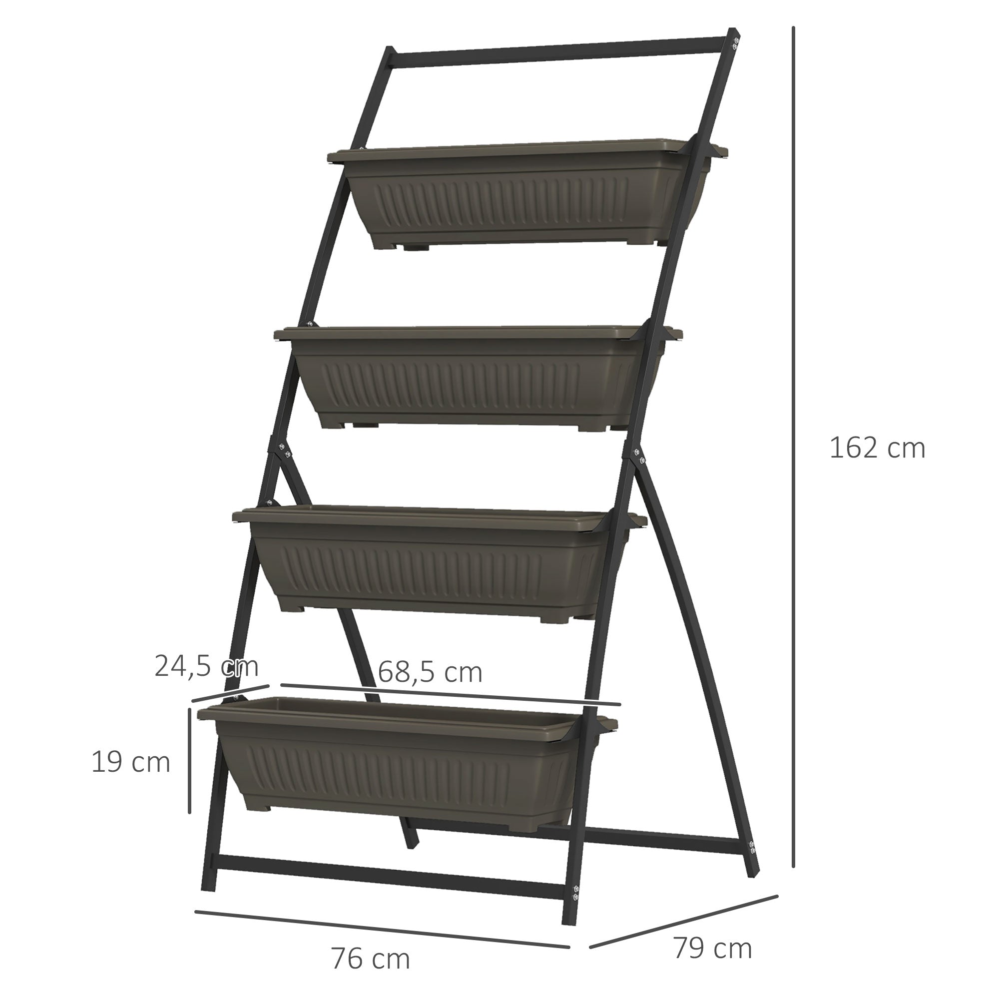 Plant Stand, Flower Stand with 4 Tiers, Plant Shelf with Holes, Plant Staircase Flower Shelf for Garden, Steel, Brown, 76 x 79 x 162 cm