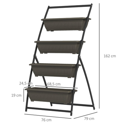 Plant Stand, Flower Stand with 4 Tiers, Plant Shelf with Holes, Plant Staircase Flower Shelf for Garden, Steel, Brown, 76 x 79 x 162 cm