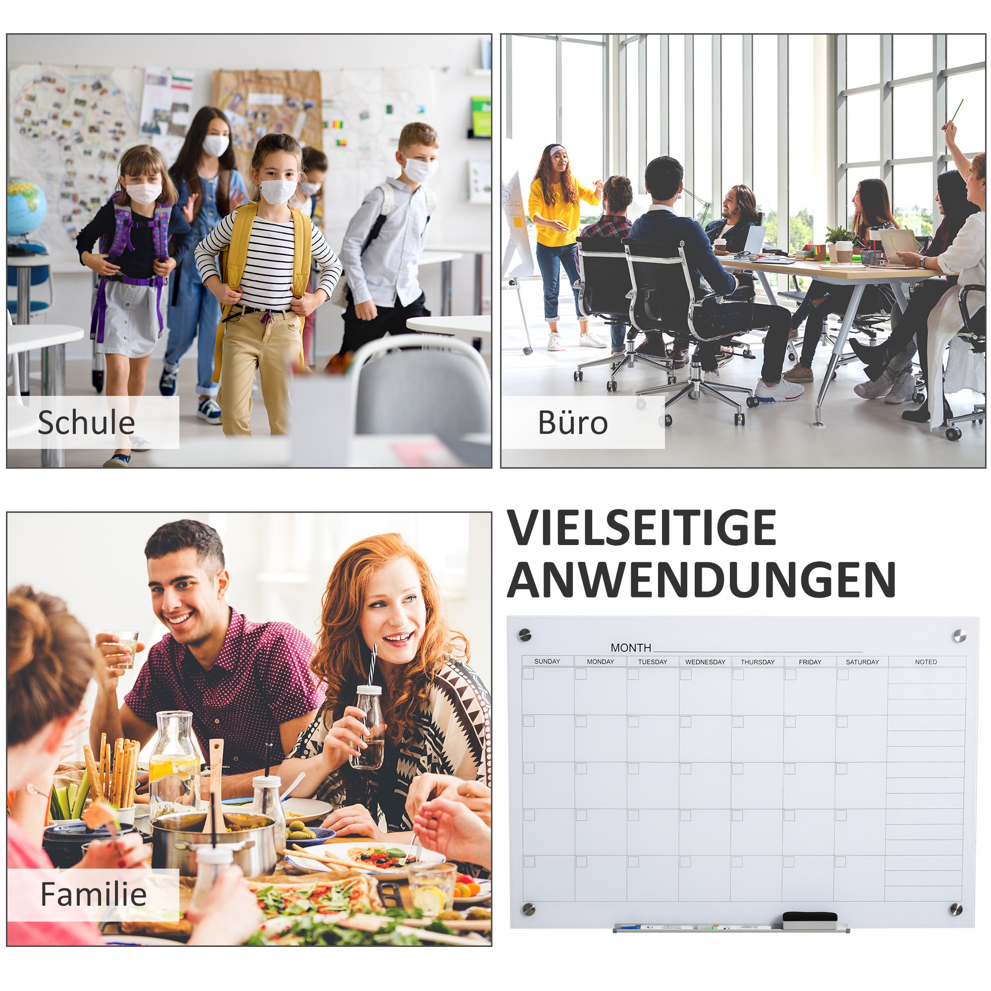 Whiteboard Calendar for Organization Holiday Plans and Monthly Schedules incl. 1 Pen Holder, 4 Markers & Eraser 90 x 60 cm