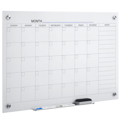 Whiteboard Calendar for Organization Holiday Plans and Monthly Schedules incl. 1 Pen Holder, 4 Markers & Eraser 90 x 60 cm