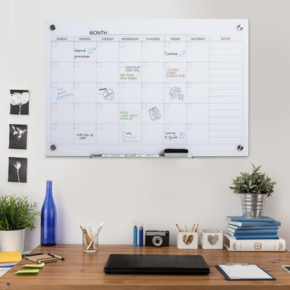 Whiteboard Calendar for Organization Holiday Plans and Monthly Schedules incl. 1 Pen Holder, 4 Markers & Eraser 90 x 60 cm