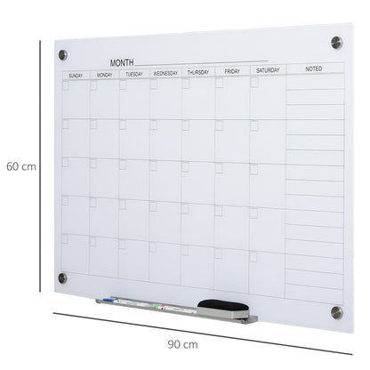 Whiteboard Calendar for Organization Holiday Plans and Monthly Schedules incl. 1 Pen Holder, 4 Markers & Eraser 90 x 60 cm