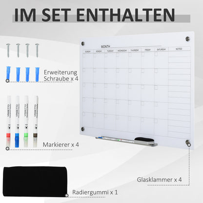 Whiteboard Calendar for Organization Holiday Plans and Monthly Schedules incl. 1 Pen Holder, 4 Markers & Eraser 90 x 60 cm