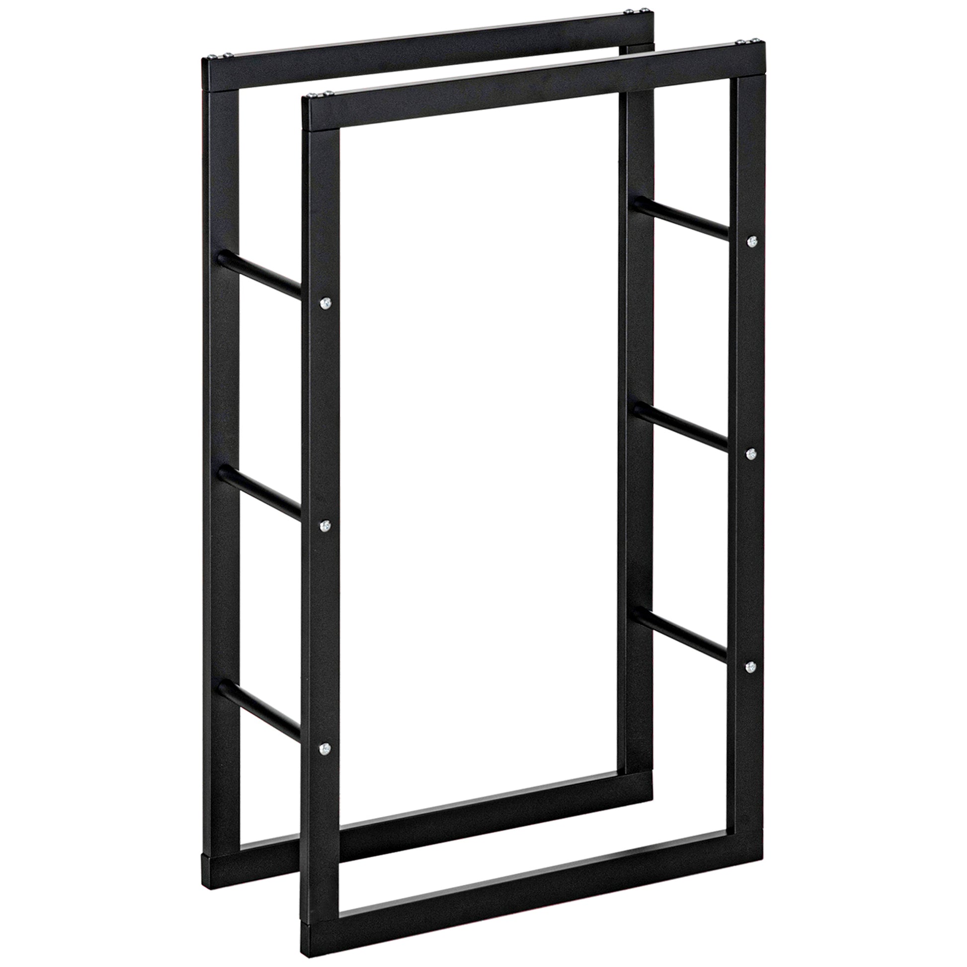 Firewood Rack Metal 60 x 25 x 100 cm Firewood Storage Aid Steel Frame up to 100kg Fireplace Wood Stand Outdoor Wood Rack Firewood Holder for Garden Terrace Outside Black