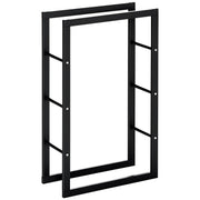 Firewood Rack Metal 60 x 25 x 100 cm Firewood Storage Aid Steel Frame up to 100kg Fireplace Wood Stand Outdoor Wood Rack Firewood Holder for Garden Terrace Outside Black