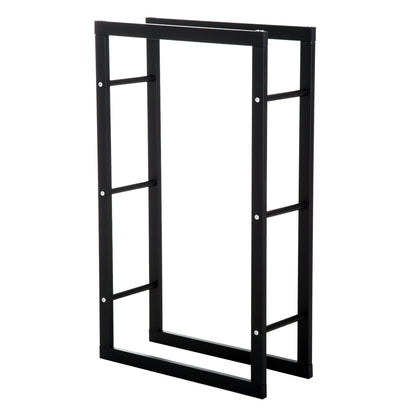 Firewood Rack Metal 60 x 25 x 100 cm Firewood Storage Aid Steel Frame up to 100kg Fireplace Wood Stand Outdoor Wood Rack Firewood Holder for Garden Terrace Outside Black