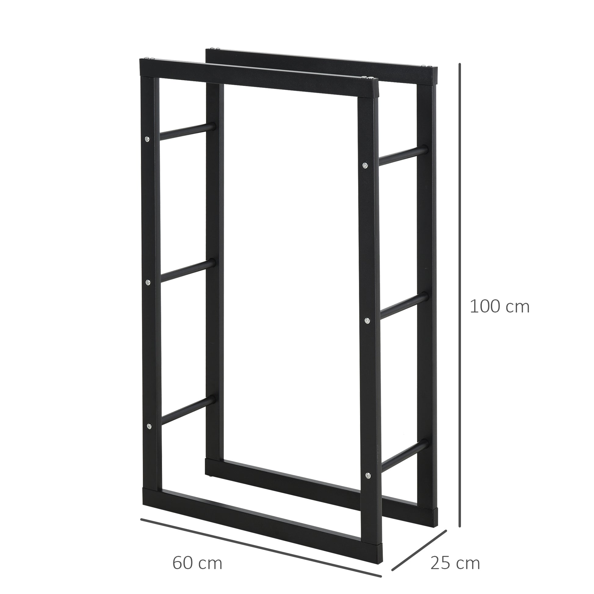 Firewood Rack Metal 60 x 25 x 100 cm Firewood Storage Aid Steel Frame up to 100kg Fireplace Wood Stand Outdoor Wood Rack Firewood Holder for Garden Terrace Outside Black