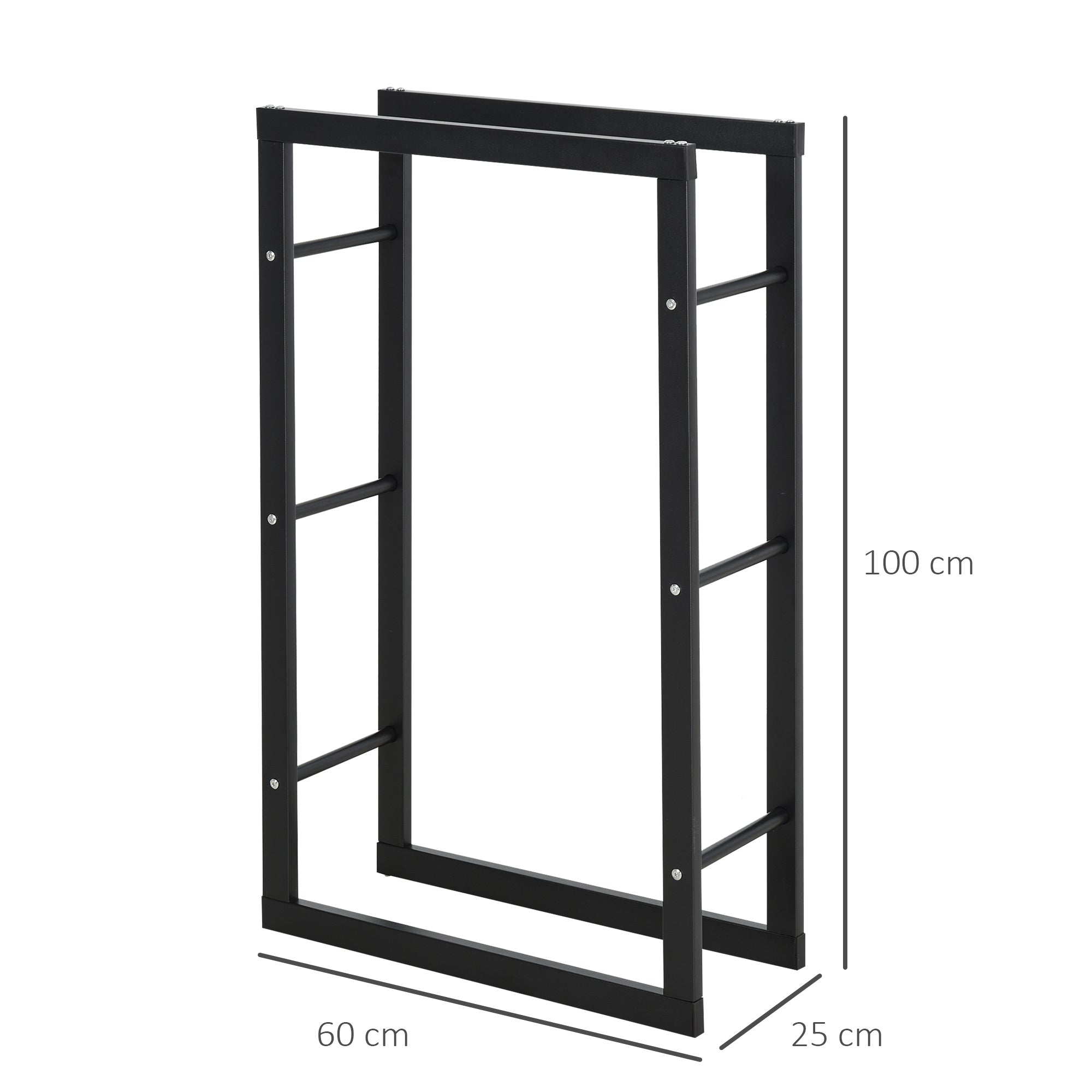 Firewood Rack Metal 60 x 25 x 100 cm Firewood Storage Aid Steel Frame up to 100kg Fireplace Wood Stand Outdoor Wood Rack Firewood Holder for Garden Terrace Outside Black