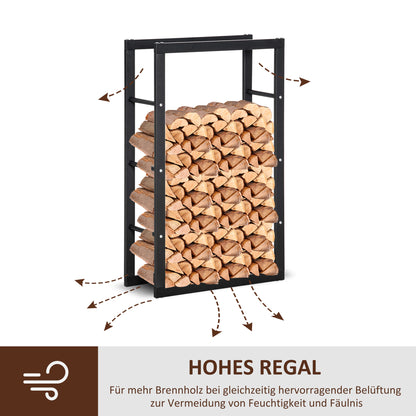 Firewood Rack Metal 60 x 25 x 100 cm Firewood Storage Aid Steel Frame up to 100kg Fireplace Wood Stand Outdoor Wood Rack Firewood Holder for Garden Terrace Outside Black