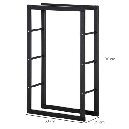 Firewood Rack Metal 60 x 25 x 100 cm Firewood Storage Aid Steel Frame up to 100kg Fireplace Wood Stand Outdoor Wood Rack Firewood Holder for Garden Terrace Outside Black