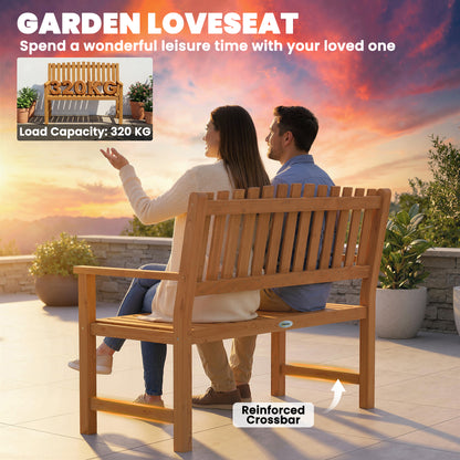 2-Seater Garden Bench | FSC Acacia Wood Slatted Seat with Armrests | Supports up to 320 kg (≈705 lb) | 112 x 64 x 92 cm (44.1 x 25.2 x 36.2 in) | Natural