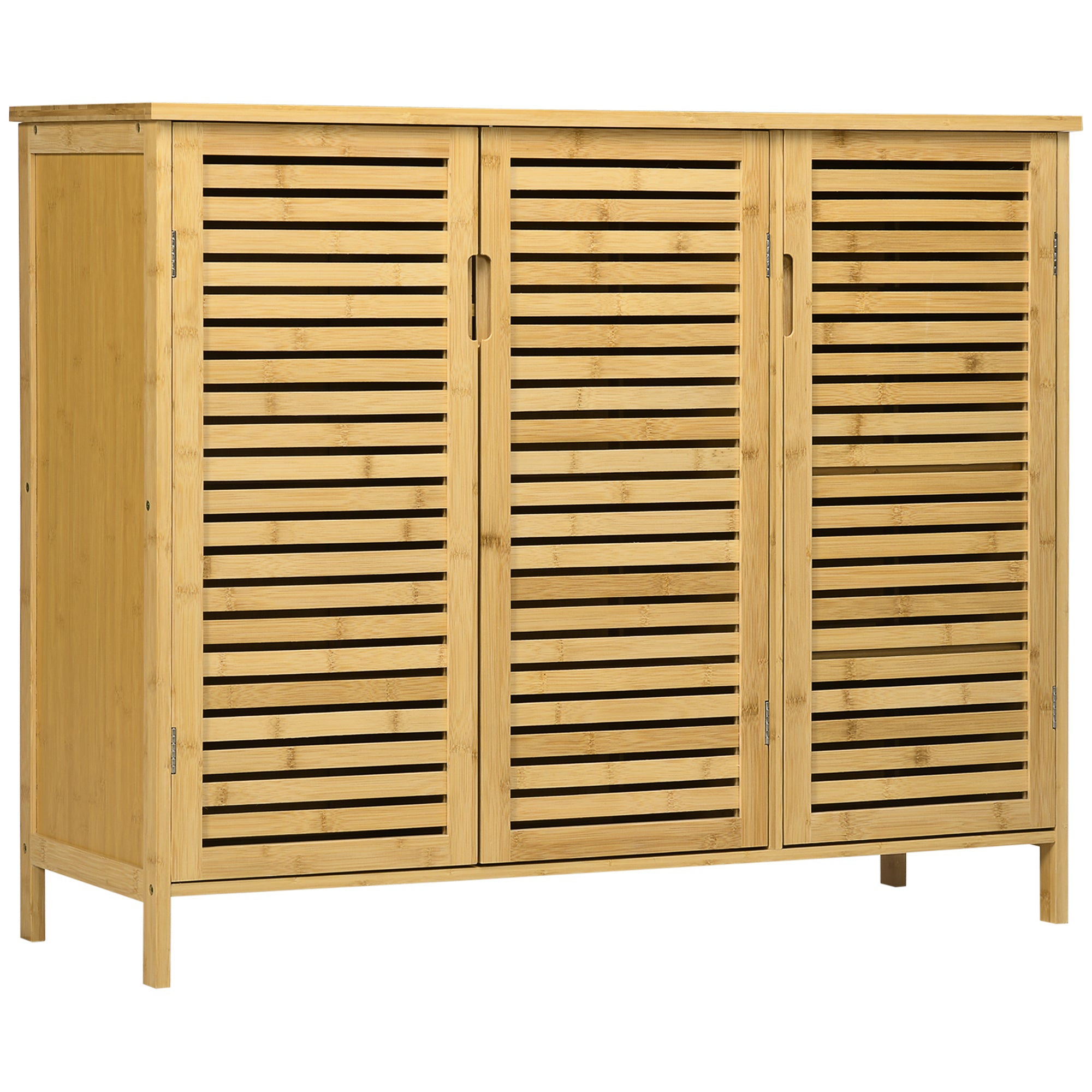 Bamboo Entryway Shoe Cabinet Shoe Rack with 3 Louvered Doors Adjustable Shelves for 16 Pairs of Shoes for Hallway Entry 100x35x80 cm Natural
