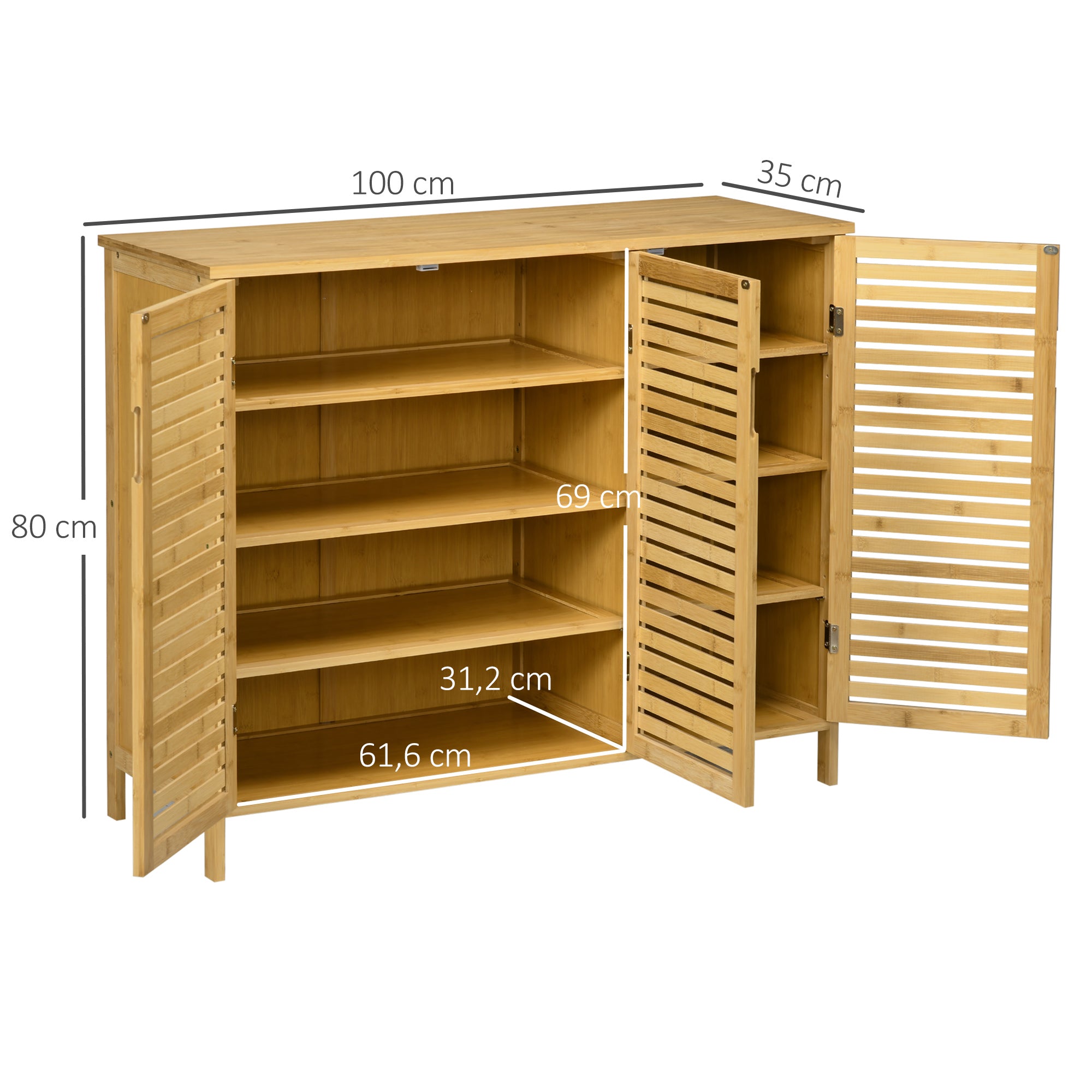 Bamboo Entryway Shoe Cabinet Shoe Rack with 3 Louvered Doors Adjustable Shelves for 16 Pairs of Shoes for Hallway Entry 100x35x80 cm Natural