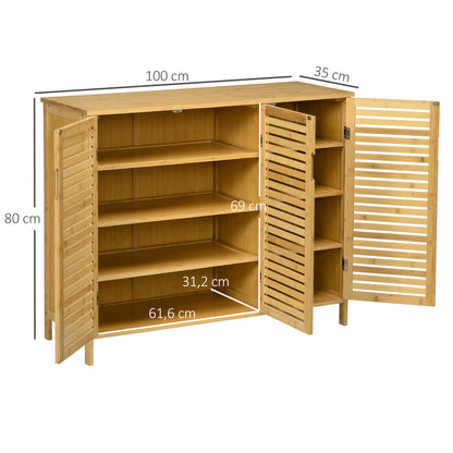 Bamboo Entryway Shoe Cabinet Shoe Rack with 3 Louvered Doors Adjustable Shelves for 16 Pairs of Shoes for Hallway Entry 100x35x80 cm Natural