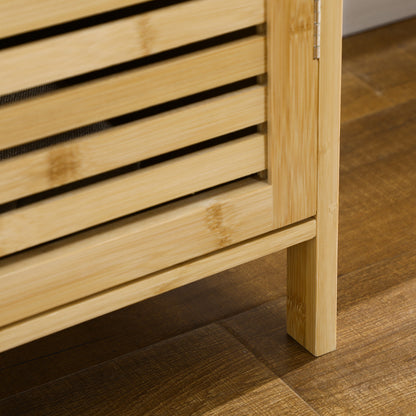 Bamboo Entryway Shoe Cabinet Shoe Rack with 3 Louvered Doors Adjustable Shelves for 16 Pairs of Shoes for Hallway Entry 100x35x80 cm Natural