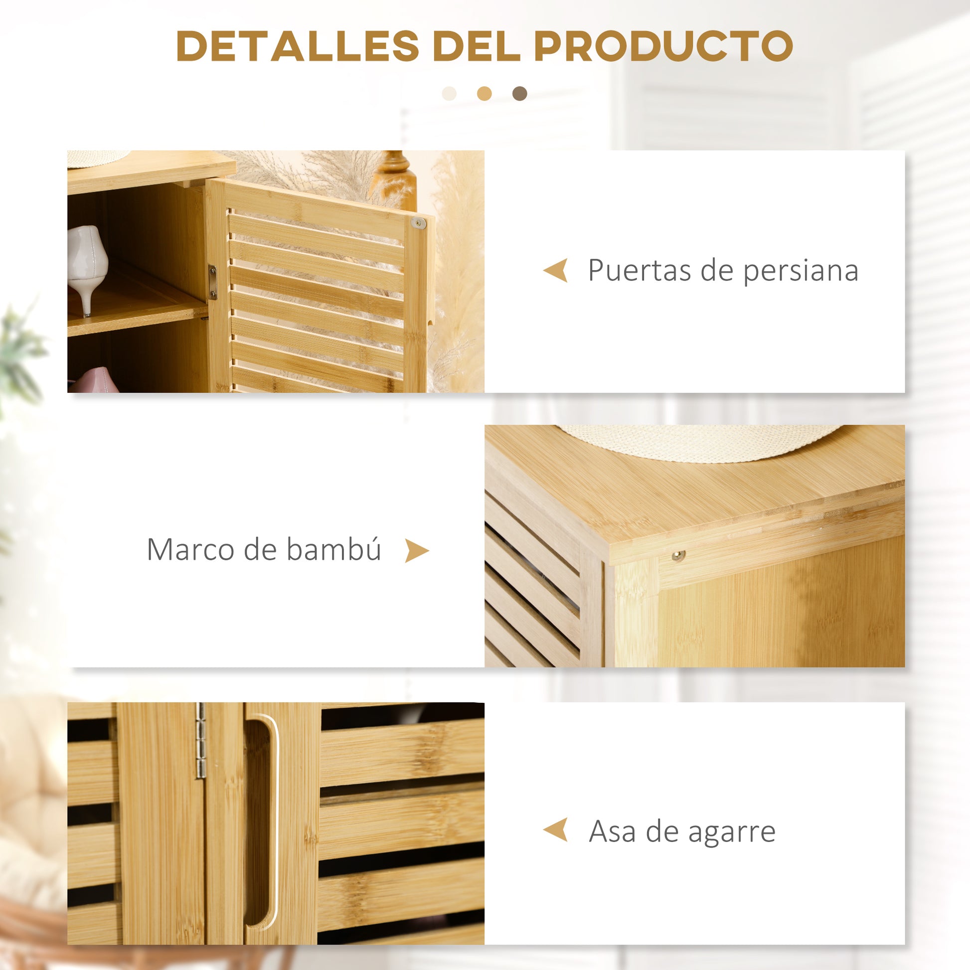 Bamboo Entryway Shoe Cabinet Shoe Rack with 3 Louvered Doors Adjustable Shelves for 16 Pairs of Shoes for Hallway Entry 100x35x80 cm Natural