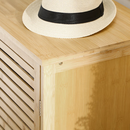 Bamboo Entryway Shoe Cabinet Shoe Rack with 3 Louvered Doors Adjustable Shelves for 16 Pairs of Shoes for Hallway Entry 100x35x80 cm Natural