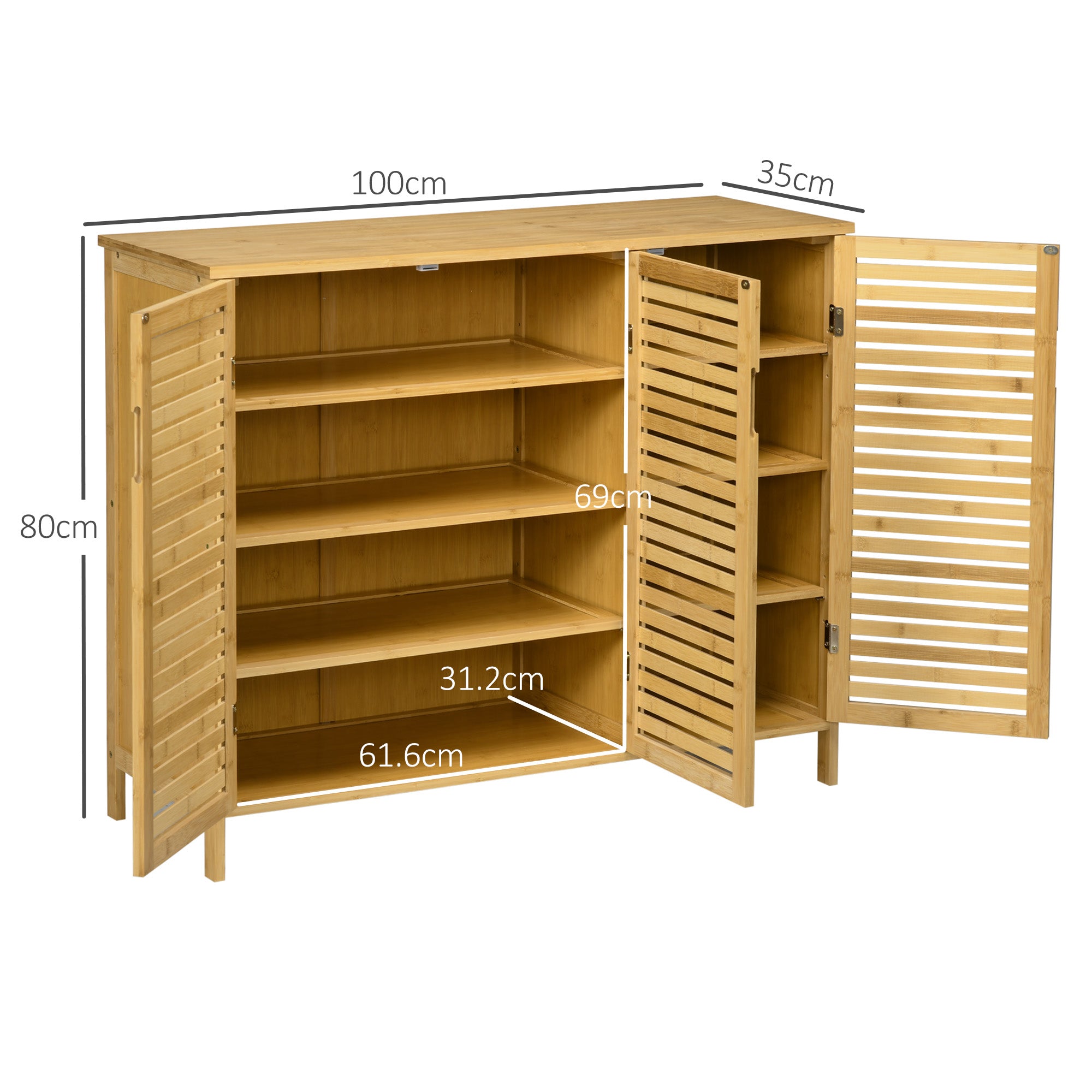 Bamboo Entryway Shoe Cabinet Shoe Rack with 3 Louvered Doors Adjustable Shelves for 16 Pairs of Shoes for Hallway Entry 100x35x80 cm Natural