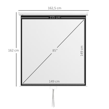 85-Inch Projector Screen, Video Projector Screen, for Home Cinema, 1:1 4K HD, Wall or Ceiling Mount, 181 x 8 x 138 cm, White