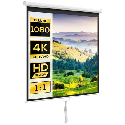 85-Inch Projector Screen, Video Projector Screen, for Home Cinema, 1:1 4K HD, Wall or Ceiling Mount, 181 x 8 x 138 cm, White